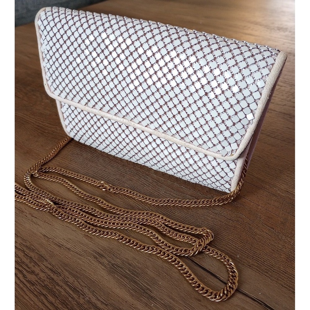 VTG Whiting And Davis Metal Mesh Clutch/Shoulder/Crossbody Bag Light Beige/Gold